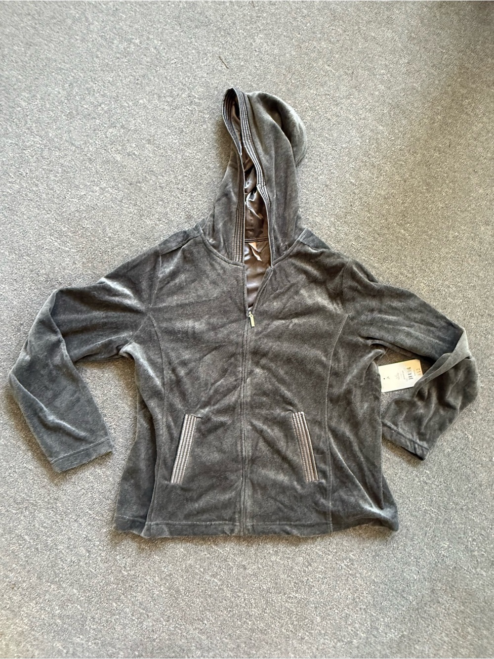 Charcoal Gray Hooded Zip-Up Velour Jacket nwt